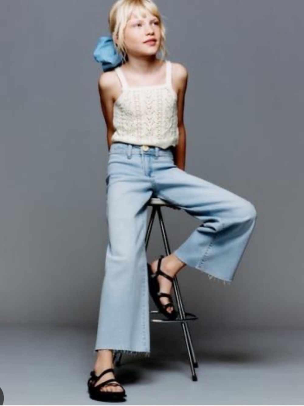 Zara wide leg crop light jeans 7